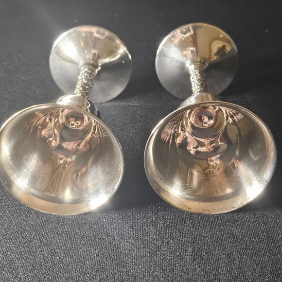 Pair of Mid Century Spanish Cordial Goblets by Valero Silver Plate Over Brass - Picture 7 of 13